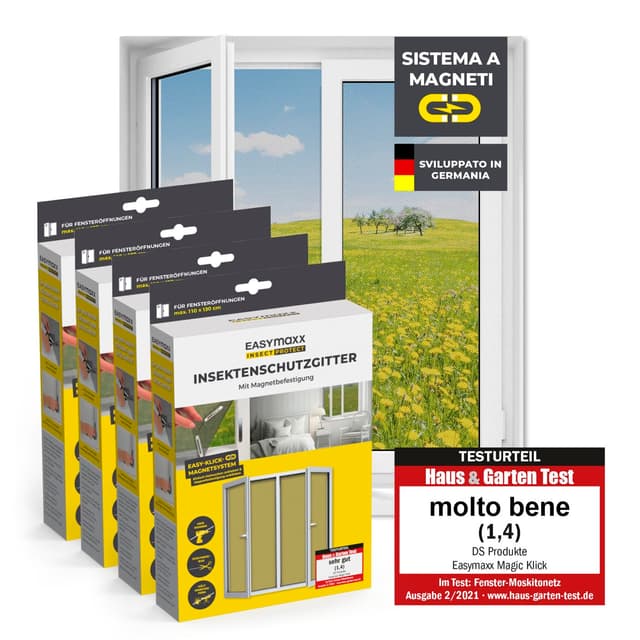 Detalle de EASYmaxx zanzariera per finestra con Magic Click (fino a 110 x 130 cm, 4 pezzi) con fissaggio magnetico