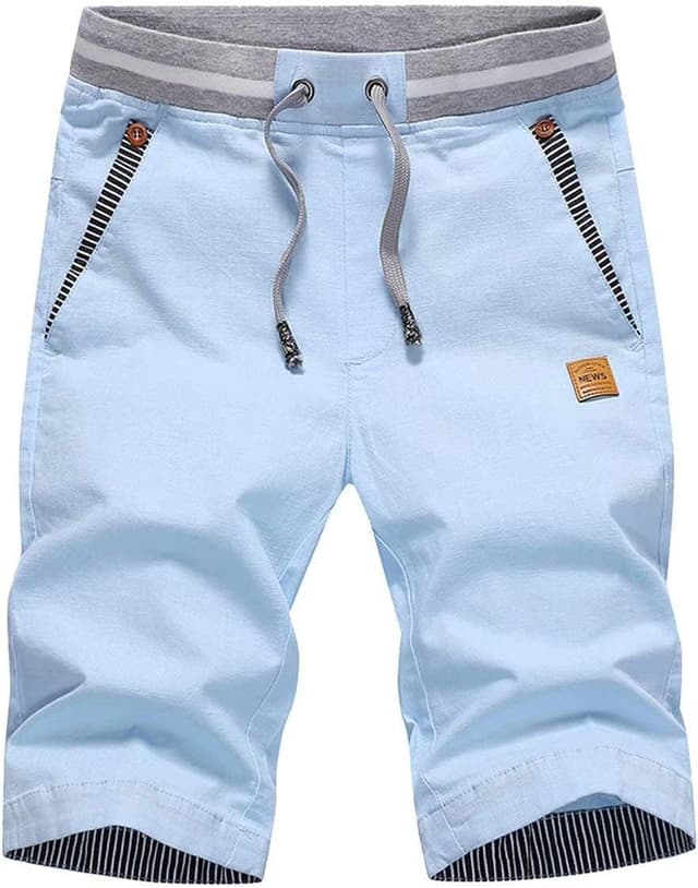 Detalle 2 de Tansozer Men’s Classic Fit Drawstring Summer Beach Shorts (Cotton/Linen Blend with Pockets)