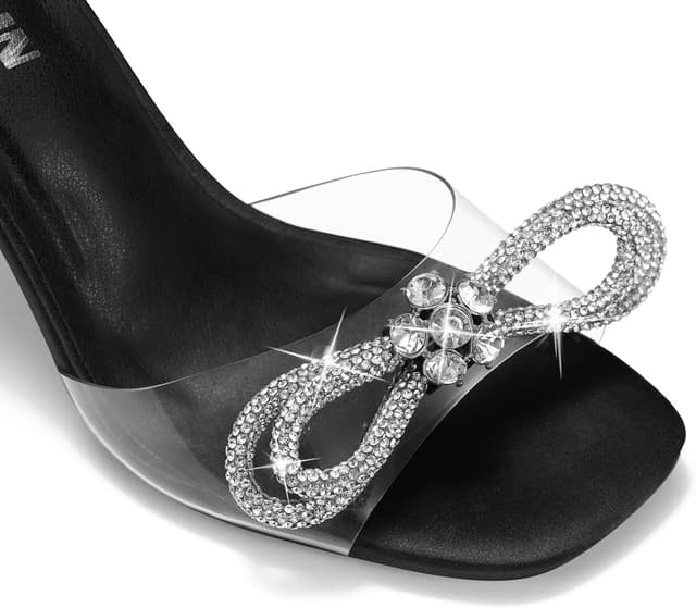 Detalle de ZURIN Women's Rhinestone Bow Heels with Clear Slingback Straps and Square Toe