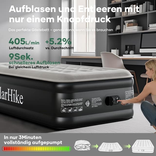 Thumbnail 6 de OlarHike Luftbett 1 Person 90 x 200 x 50 cm mit integrierter Pumpe – Gästematratze für Camping & Zuhause