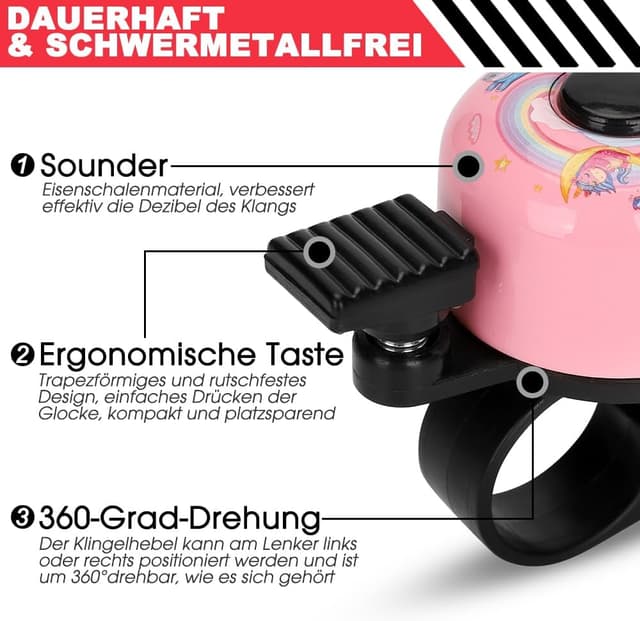 Detalle de Kinder-Fahrradklingel 120 dB – Mini-Glocke für Fahrrad, Roller & Laufrad (für Mädchen, Jungen & Erwachsene)