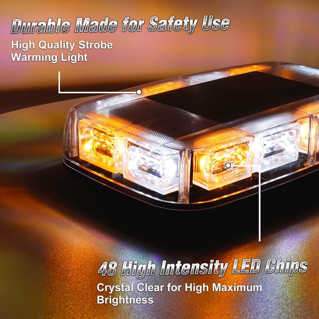 Detalle de I LITTON Amber & White Flashing Beacon Strobe Light Bar with Magnetic Base (48 LEDs, 16 modes)