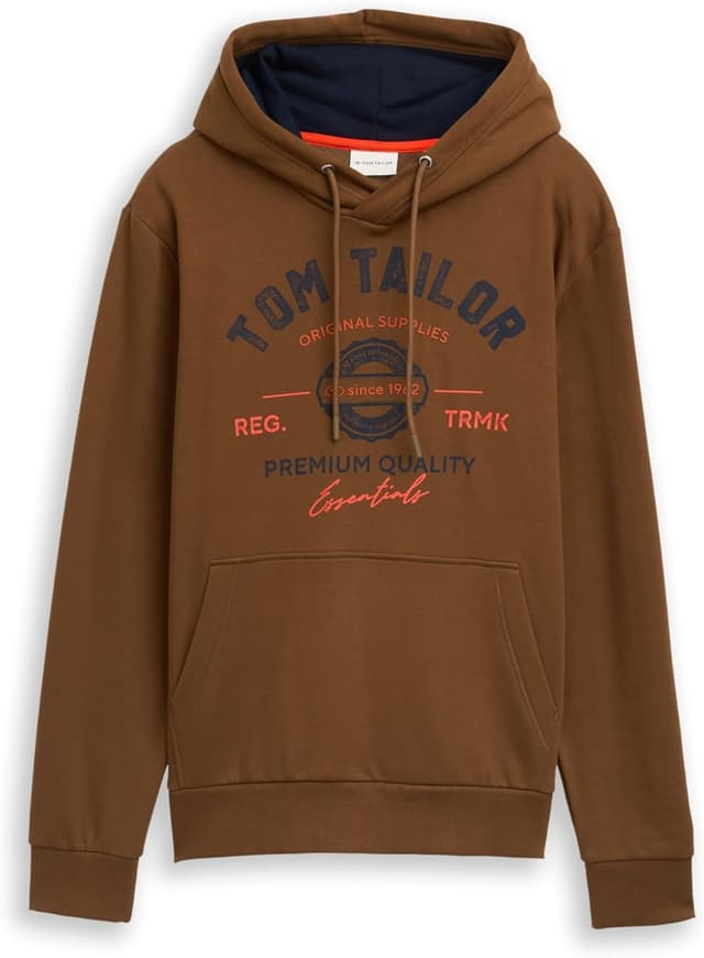 Detalle de TOM TAILOR Herren Hoodie Sweatshirt mit Logo-Print und Kängurutasche