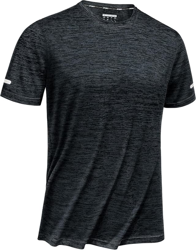 Detalle de TACVASEN Herren Meliert Sport-T-Shirt mit reflektierenden Streifen – kurzarm, schnelltrocknend