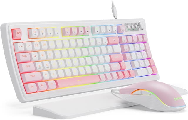 Detalle de SABLUTE Wired Gaming Keyboard and Mouse (Pink) with RGB, Multimedia Knob, and Anti-Ghosting