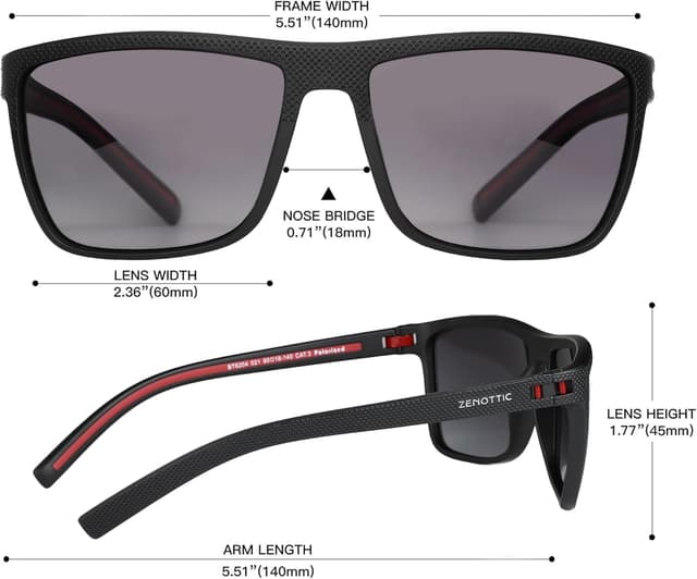 Detalle 2 de ZENOTTIC occhiali da sole polarizzati uomo in TR90 con protezione UV400, montatura leggera quadrata