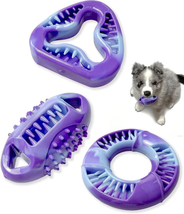 Detalle de ETIALURE Purple Puppy Chew Toys (3-Piece Set) – Rubber Interactive Dental Chewers & Slow Feeder Treat Toy