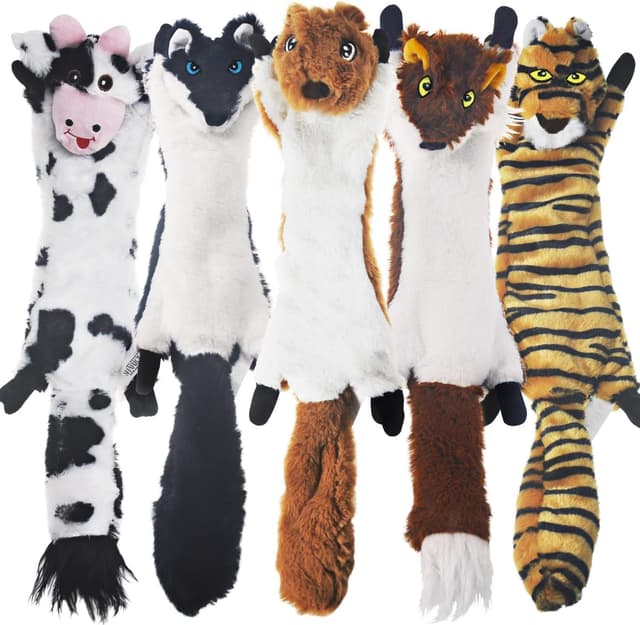 Detalle de SHARLOVY Dog Quietschspielzeug 5er-Set (ohne Füllung) mit Knisterpapier – Tierplüsch für große und mittelgroße Hunde