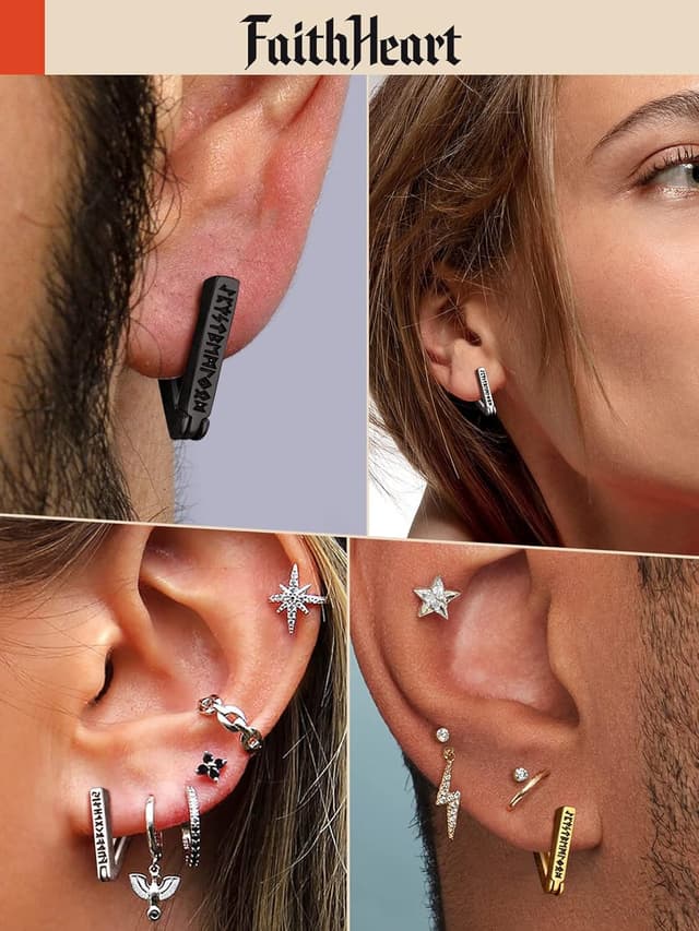 Thumbnail 6 de FaithHeart Viking Hoop Earrings for Men with Norse Runes – Stainless Steel 316L, Hypoallergenic, Gift Wrapped