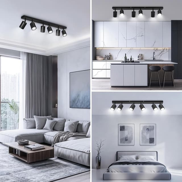 Detalle de Ketom 6 faretti da soffitto orientabili GU10 nero opaco (plafoniera)