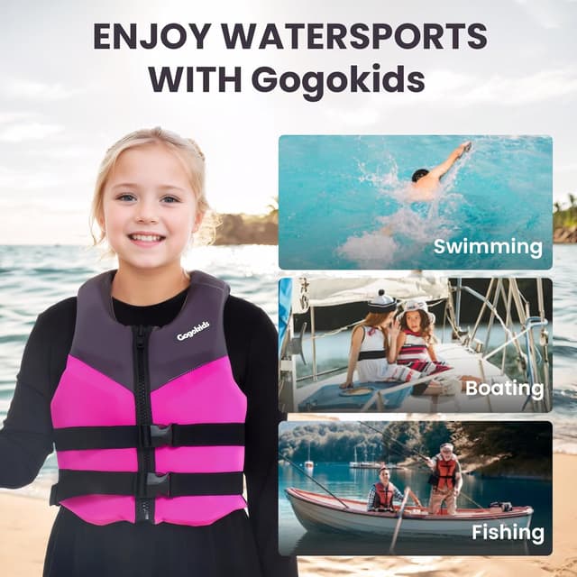 Detalle de Gogokids Youth Swim Vest (50–90 lbs & 75–125 lbs) — Soft 3D Neoprene Swim Jacket for Kids & Teens