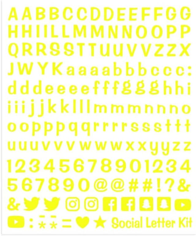 Detalle de 4R Quattroerre.it 1259 Kit Klebebuchstaben – fluoreszierend gelb, für Social-Media-Design