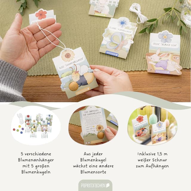 Detalle 2 de Papierdrachen Blumenkugel Anhänger Osternwelt