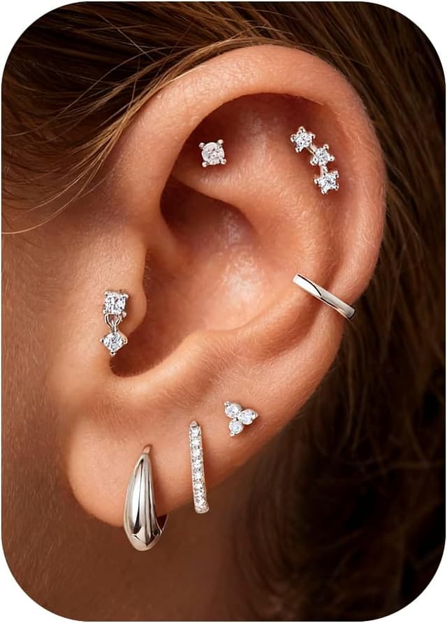 Detalle de TINGN 7 Paar hypoallergene Ohrringe aus 316L-Edelstahl, 14 Karat goldplattiert – Set für empfindliche Ohren mit Schraubverschluss