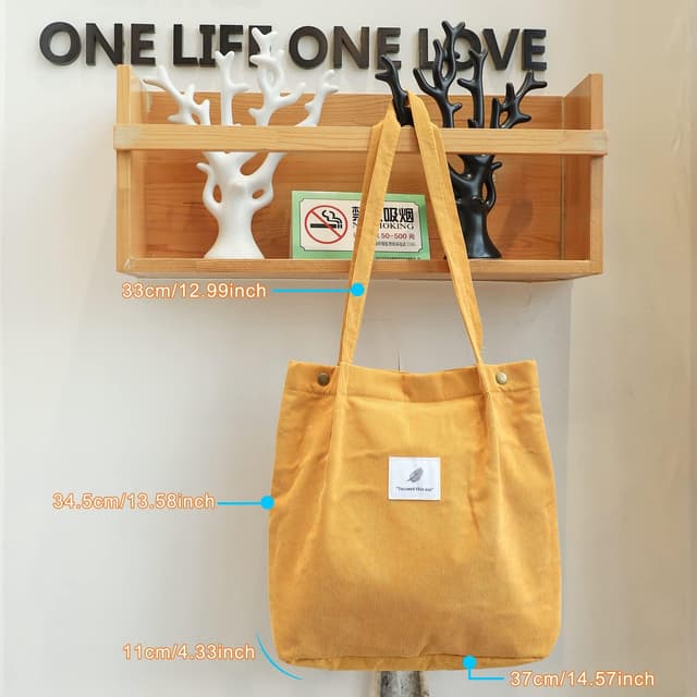 Detalle de WantGor Corduroy Totes Bag for Women – Large Capacity Yellow Shoulder Shopping Bag