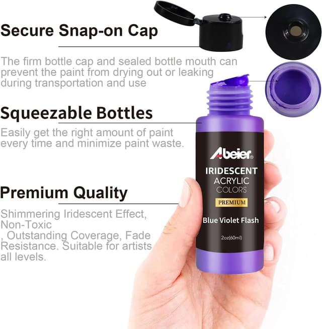 Detalle de ABEIER Acrylfarbe Schillerndes Chamäleon-Set (18 Farben), 2 oz/60 ml pro Flasche