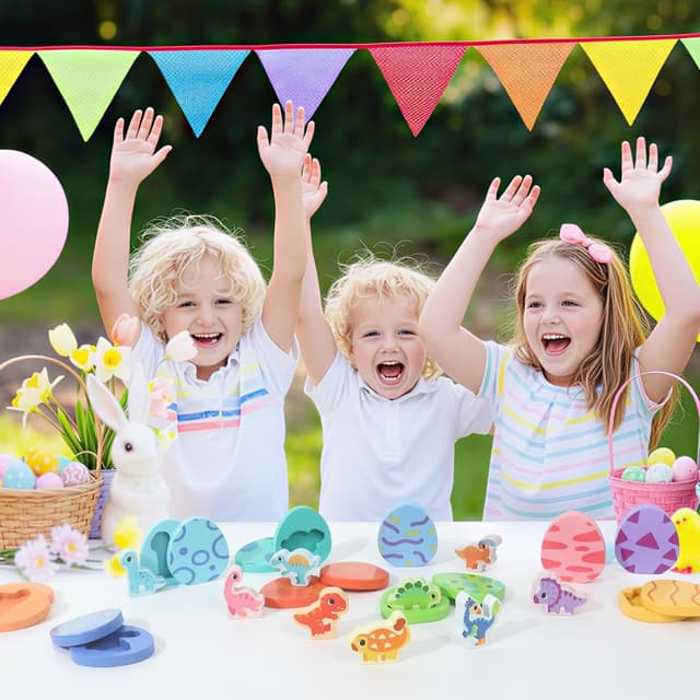 Detalle de LZDMY Montessori Spielzeug ab 1 Jahr – Dino Eier Steckspiel aus Holz für Motorik & Sortieren