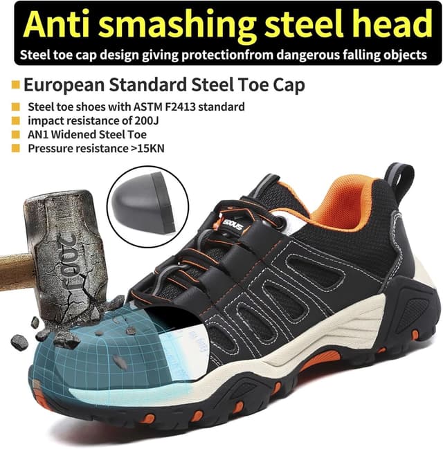 Detalle de ISOOUS Scarpe Antinfortunistiche con punta in acciaio traspiranti leggere (nero/arancione) UE 40