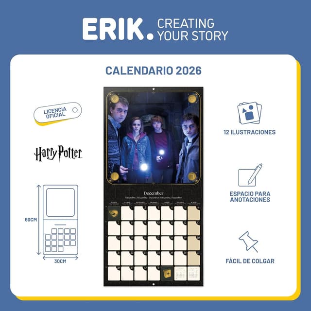 Detalle de Grupo Erik Calendario Harry Potter 2026 30x30 cm 📅