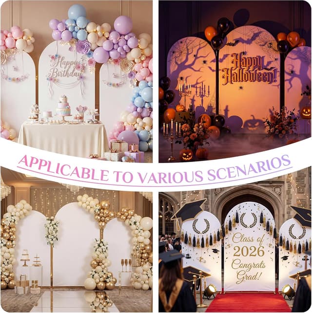 Detalle de Toolterritary Set of 3 Metal Arch Backdrop Stands with Cover Set (7.2FT, 6.6FT, 6FT) for Wedding, Party & Graduation