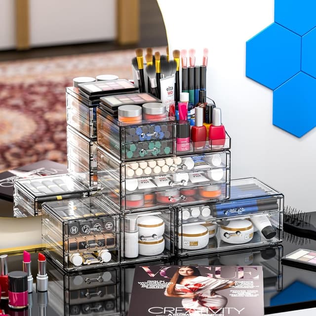 Thumbnail 6 de Acrylic Clear Makeup Organizer Countertop (11 Drawers) — Stackable Vanity & Skincare Storage for Beauty Counters