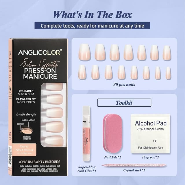 Thumbnail 2 de Anglicolor unghie finte quadrate sfumate 30 pezzi