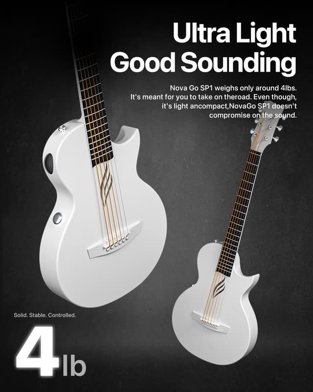 Detalle 2 de Enya NOVA GO SP1 Carbon Fiber Travel Guitar (35") with Smart AcousticPlus, Built-in Effects, USB Recording & Bluetooth Speaker