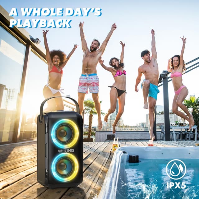 Thumbnail 6 de W-KING 80W Portable Party Boom Box T9-2 Bluetooth Speaker with Lights, IPX5 and 24H Playtime