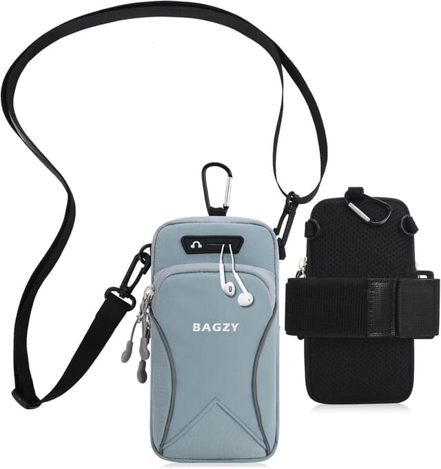 Detalle de BAGZY Pochette téléphone portable 7 pouces avec brassard sport et bandoulière (Bleu clair)