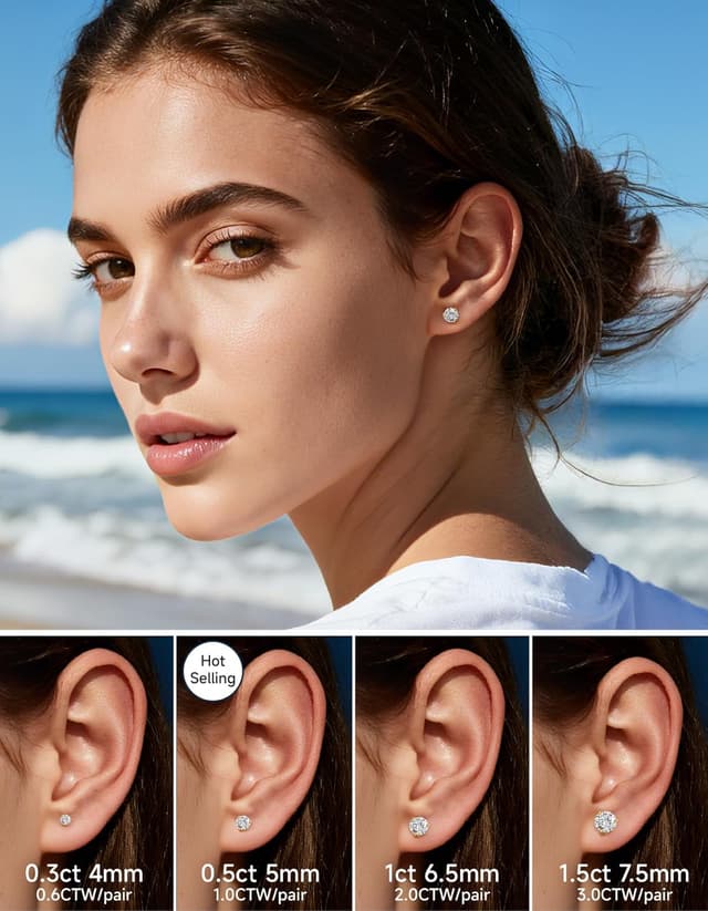 Detalle de MomentWish Moissanite Ohrstecker aus 925 Silber, 0,6–3 Karat – vergoldet, hypoallergen