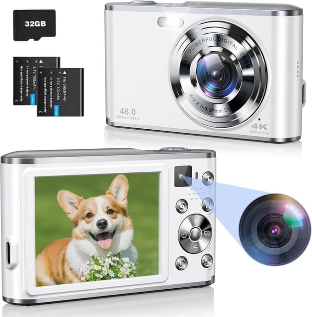 Detalle de ToAuite 4K UHD 48MP Dual-Lens Digital Camera (16X Zoom) for Vlogging, Travel & Beginners