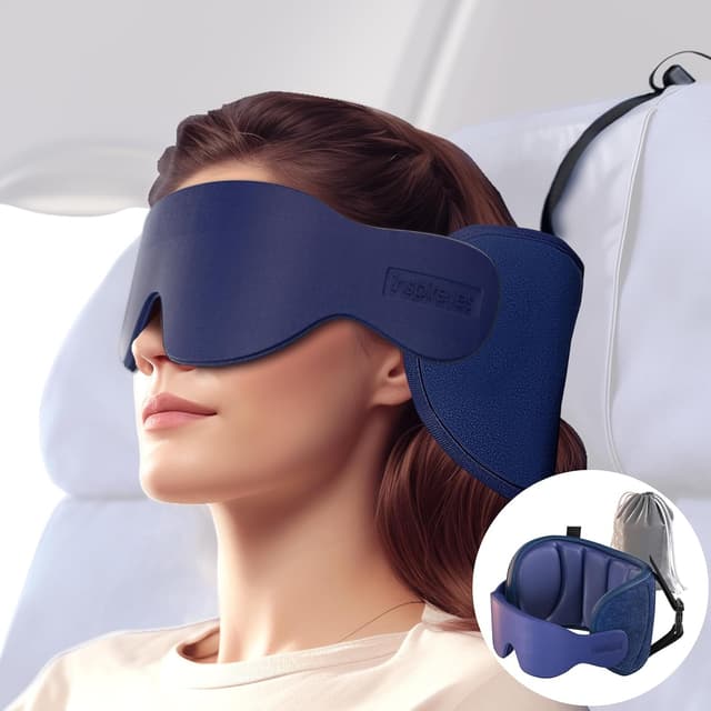 Detalle de Inspireyes Travel Pillow for Airplanes (Royal Blue) with Eye Mask