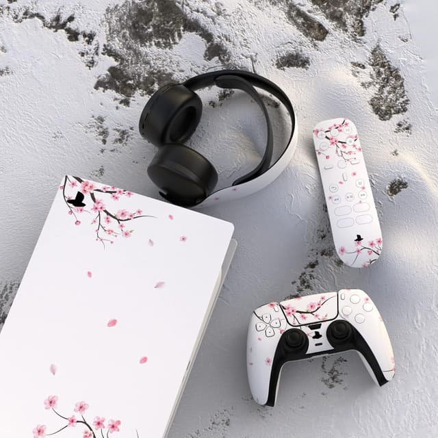 Detalle de playvital Full Set Skin Decal for PS5 Digital Edition (Falling Cherry Blossom) for Console, Controllers & Accessories