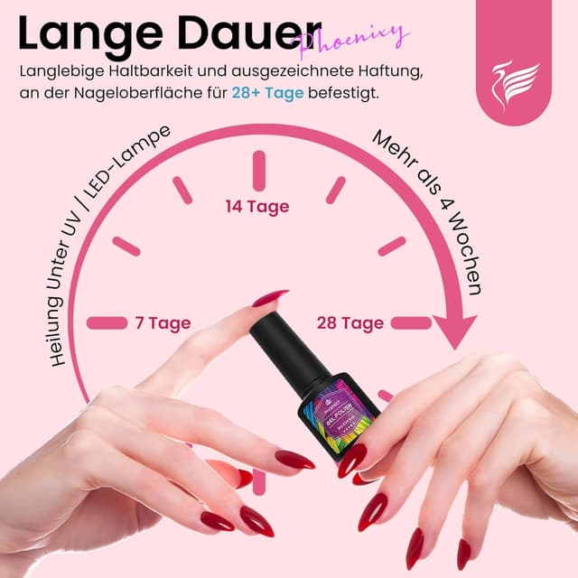 Detalle 2 de Phoenixy UV Nagellack-Set (24-teilig) mit 21 Farben, Base & glänzend/matt Decklack