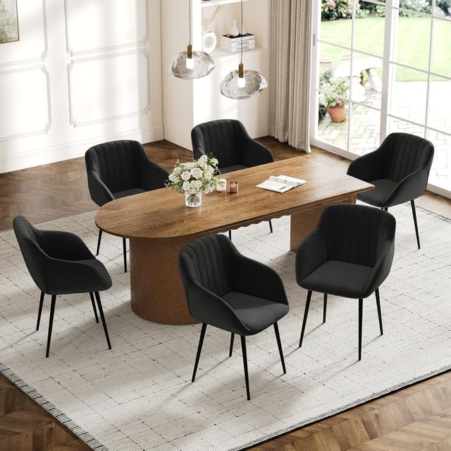 Detalle de Goeurvant set da 6 sedie da pranzo in velluto nere con seduta imbottita e braccioli