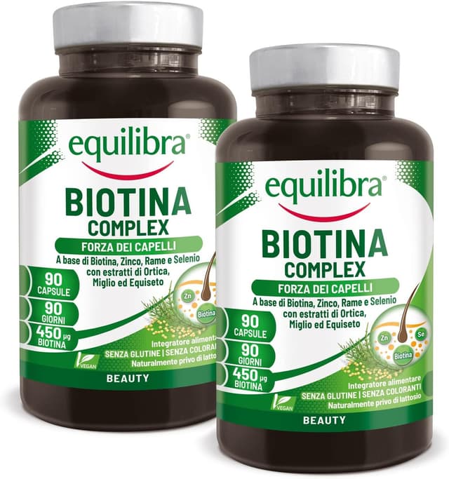 Detalle de Equilibra Integratori Alimentari Biotina Complex altodosato (90 capsule) – benessere di capelli, pelle e unghie