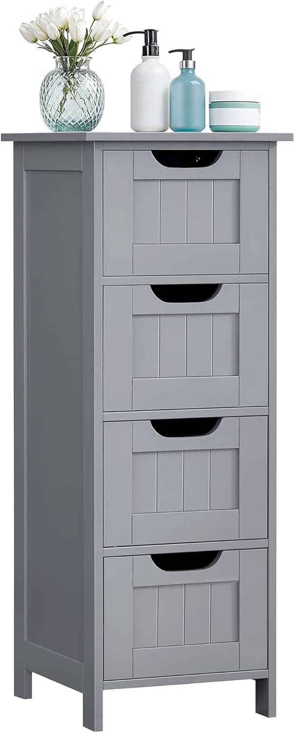Detalle de VASAGLE Mobile da bagno LHC040P36 con 4 cassetti, armadio autoportante grigio mistico (30 x 30 x 82 cm)
