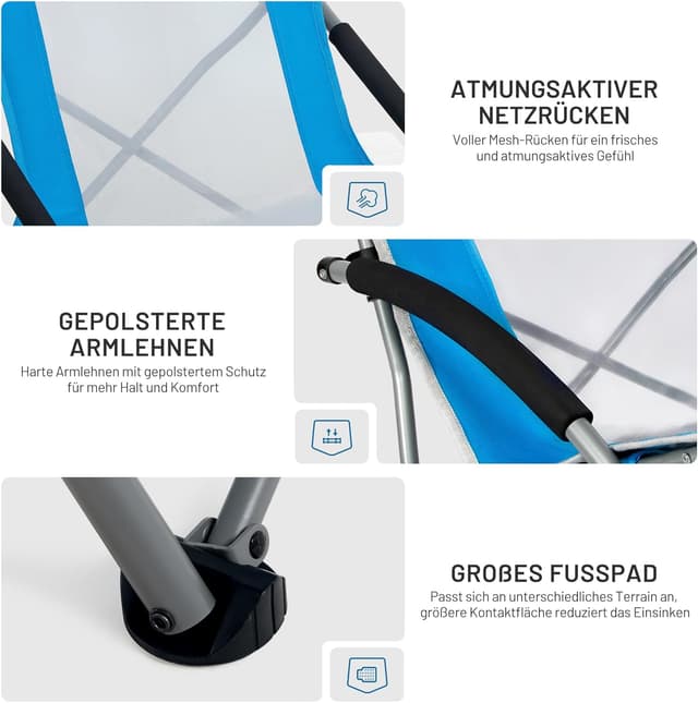 Detalle 2 de TIMBER RIDGE Strandstuhl klappbar & leicht mit Netzrücken und Getränkhalter (bis 150 kg belastbar)