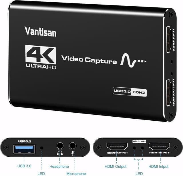 Detalle de VANTISAN 4K HDMI Video Capture Card with Audio + Mic (USB 3.0, up to 1080p 60fps)