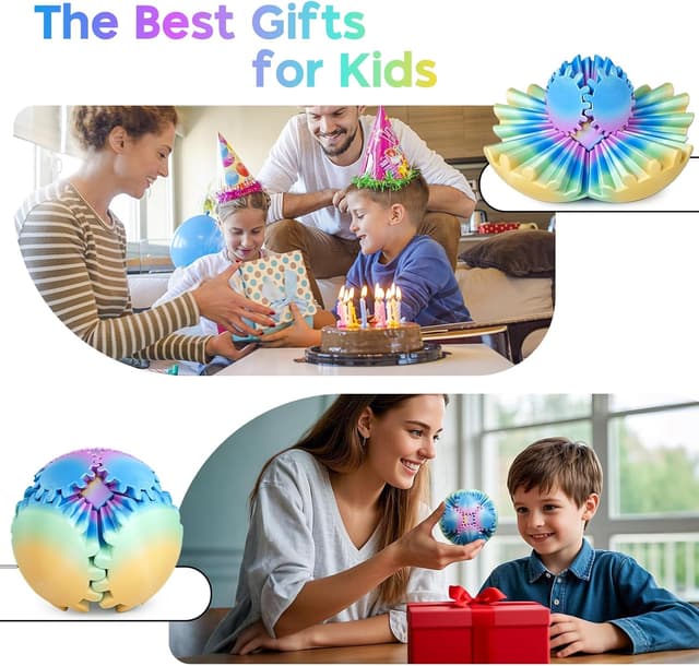 Detalle 2 de Balkwan Multicoloured Gear Ball Fidget Toys – 3D Printed Gear Sphere Stress Relief (Ocean Aurora, 3.3")