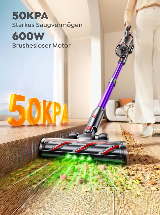 Detalle 2 de INTETURE Akku-Staubsauger BP30 mit 50 kPa, 600 W, 65 Min Laufzeit und wandmontierbarer Ladestation (Grünlicht & Touchscreen)