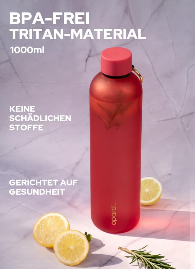 Detalle 2 de Opard Slim Trinkflasche 1 l – kohlesäuregeeignet, auslaufsicher mit Schraubverschluss, spülmaschinenfest