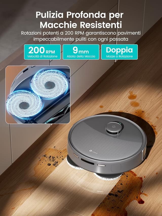 Detalle de LEFANT M3 Ultra Robot Aspirapolvere e Lavapavimenti con mappatura laser dToF 360° e lavaggio a 75°C