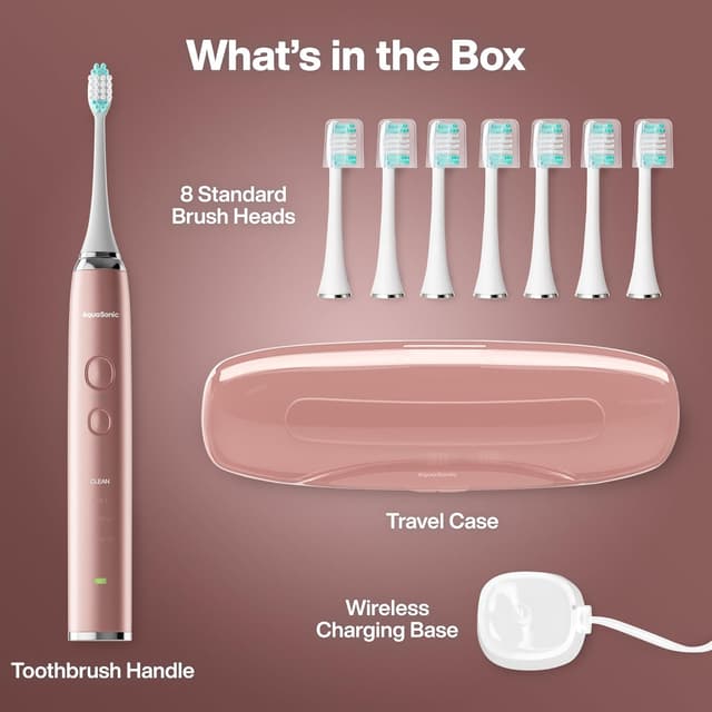 Thumbnail 6 de Aquasonic Vibe Series Ultra Whitening Electric Toothbrush (ADA Accepted) with 8 Brush Heads & Travel Case, Smart Timer & Wireless Charging – Satin Rose Gold