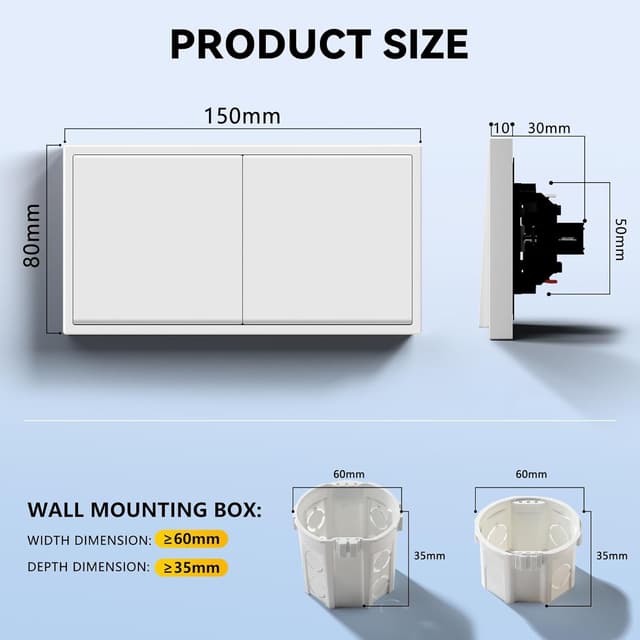 Detalle 2 de BSEEDLIFE Unterputz-Lichtschalter 1-fach 2-Wege mit PC-Rahmen, weiß (Modern Wandschalter)