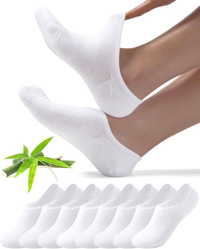 Detalle de Toes Home Sneaker-Socken im 8er-Set als No-Show Füßlinge (Bambus, rutschfest) – Damen & Herren