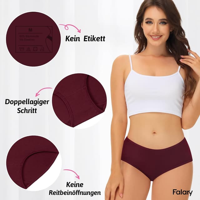 Detalle de FALARY lot de 6 culottes femme en coton stretch, taille basse