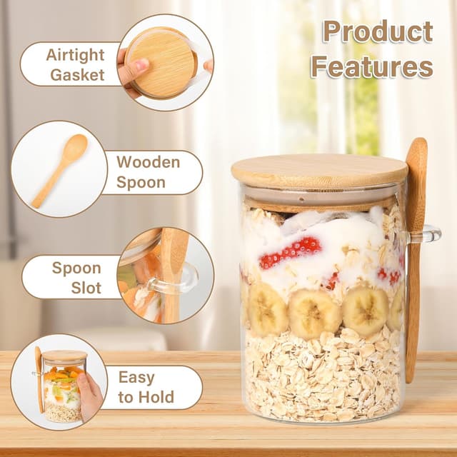Detalle 2 de Overnight Oats Containers 18oz, 4-Pack 🥣