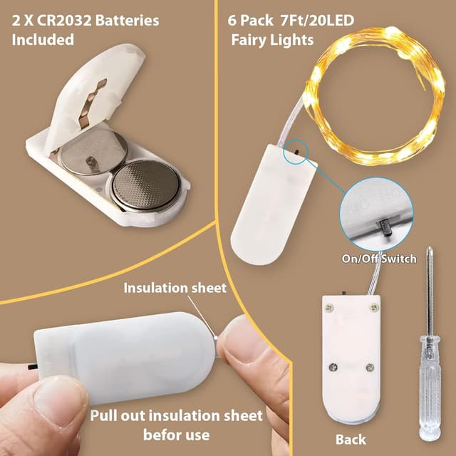 Detalle 2 de HXWEIYE 6 packs de guirlande lumineuse LED blanc chaud (2,1 m, 20 LED) – guirlandes à piles