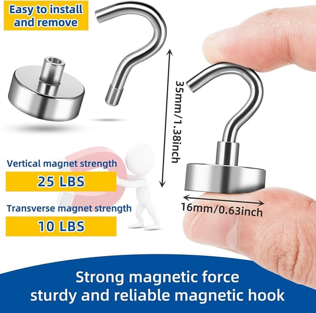 Detalle 2 de FINDMAG Magnet Hooks (26 Pack) – 30 lb Neodymium Magnetic Hooks for Cruise, Locker & Storage Walls